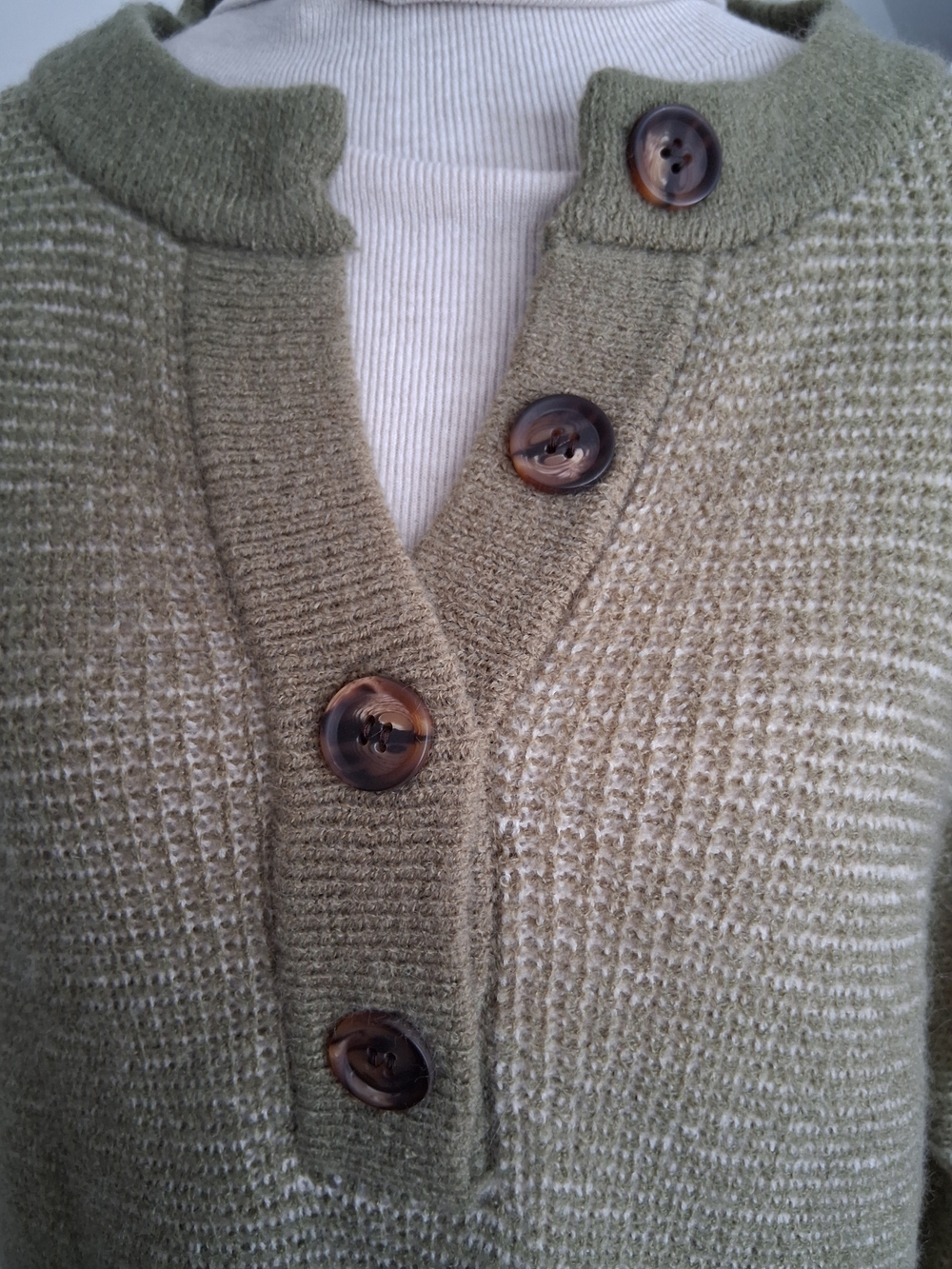 Olive Green Button-Front Women's Knit Sweater